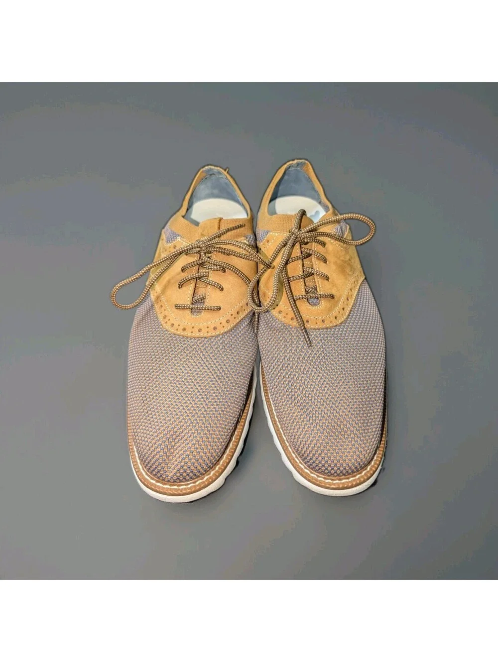 Johnston j Murphy Shoes Mens 11 Duncan Saddle Tan Knit Leather Work Casual